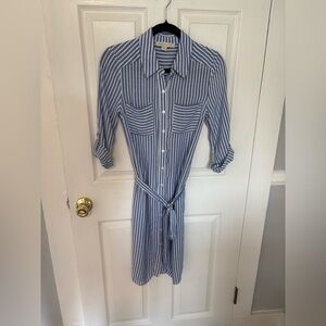 Monteau Los Angeles Striped Shirtdress in Blue & White |Nautical Preppy | Size S
